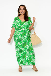 Mykonos Green Paisley Cold Shoulder Kaftan