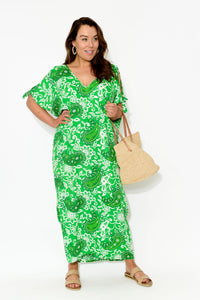 Mykonos Green Paisley Cold Shoulder Kaftan