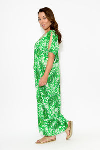 Mykonos Green Paisley Cold Shoulder Kaftan